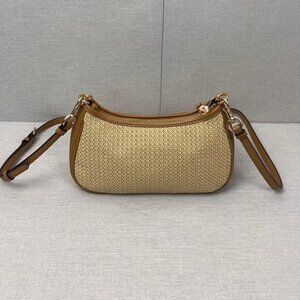 New COACH Teri 2way Shoulder Bag Crossbody Straw/Leather Latte